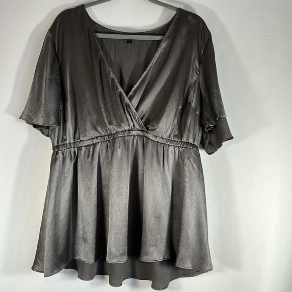 Torrid Silver Metallic Babydoll Surplice Neck Blouse Top - Picture 2 of 7